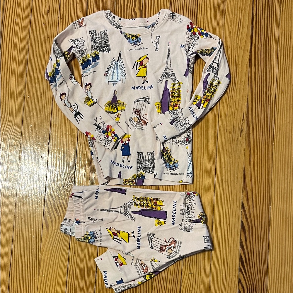 Madeline Kids Pajama Set - White with Yellow and Purple Print
